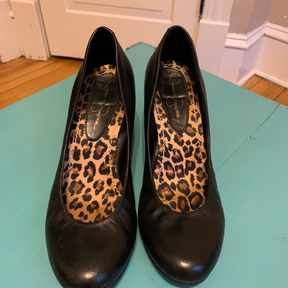 Jessica Simpson Black Wedge Sandals, Size 7.5